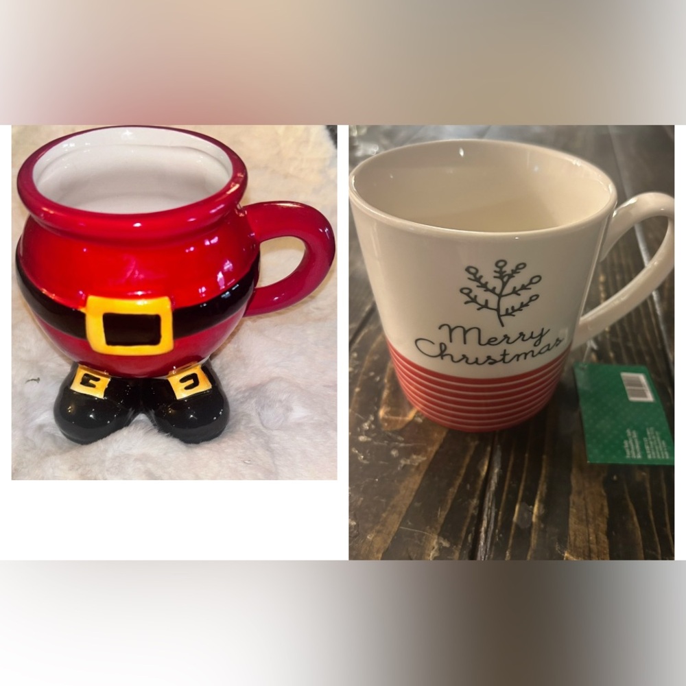 $15 sale 2Sleigh Bell Bistro Santa suit and merry Christmas Ceramic Mug